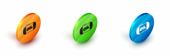 Isometric Oil tank storage icon isolated on white background. Vessel tank for oil and gas industrial. Oil tank technology station. Circle button. Vector
