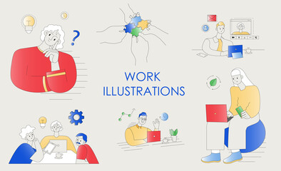 Work, work at home, business illustrations for website
