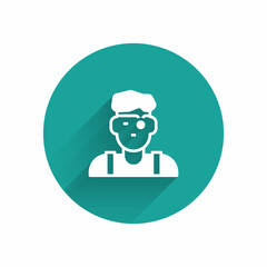 White Jeweler man icon isolated with long shadow background. Green circle button. Vector