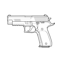 Firearms line art style, Shooting gun, Weapon illustration, Vector Line, Gun illustration, Modern Gun, Military concept, Pistol line art for training
