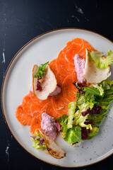 Japanese cuisine salmon sashimi close up