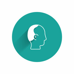 White Baldness icon isolated with long shadow background. Alopecia. Green circle button. Vector