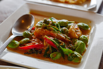 Thai style Stir-fried spicy Stink Bean and Prawn.