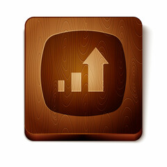 Brown Financial growth increase icon isolated on white background. Increasing revenue. Wooden square button. Vector