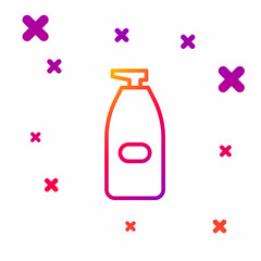 Color line Bottle of liquid antibacterial soap with dispenser icon isolated on white background. Antiseptic. Disinfection, hygiene, skin care. Gradient random dynamic shapes. Vector Illustration