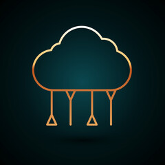 Gold line Network cloud connection icon isolated on dark blue background. Social technology. Cloud computing concept. Vector Illustration