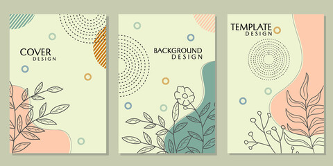 set of cover templates for abstract natural themes. white background with hand drawn leaf elements. for catalogs, brochures