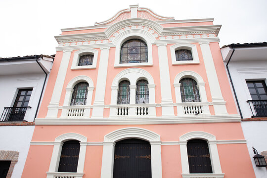 Beautiful facades of the buildings at  Popayan city center, also called the White City