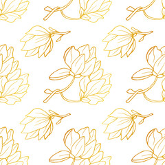 Golden Magnolia seamless pattern. Hand drawn vector illustration for wrapping paper, textile and background.