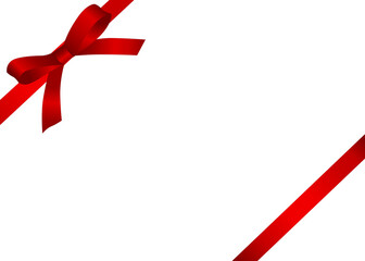 赤いリボンと斜めのラインが飾られた白背景のシンプルなギフト風フレーム