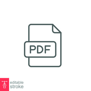 Pdf line icon. Simple outline design style. File, format, download, symbol, banner, button, sign concept. Vector illustration isolated on white background. Editable stroke Eps 10.