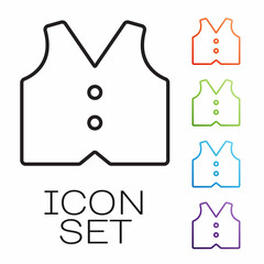 Black line Waistcoat icon isolated on white background. Classic vest. Formal wear for men. Set icons colorful. Vector