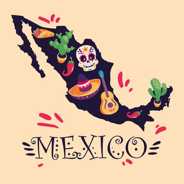 mexico map with skull