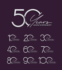 set of anniversary premium silver color on purple background for special celebration