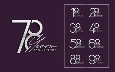 set of anniversary premium silver color on purple background for special celebration