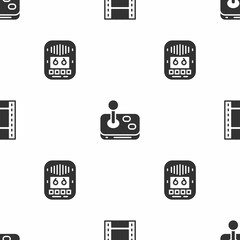 Set Play Video, Joystick and Cassette tape player on seamless pattern. Vector