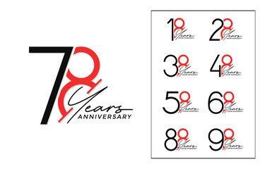 set of anniversary logo style black and red color on white background for special celebration