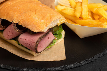 Sandwich, sandwich different views on a black background, side view