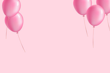 Pink balloons. Vector illustration with copy space. Floating helium air balloons on pink background