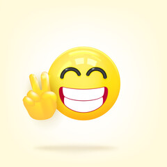 Icon Smile Emoji. Realistic Yellow Glossy 3d Emotions Happy face. Vector illustration
