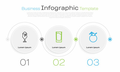 Set line Glass of beer, Shot glass and Coconut cocktail. Business infographic template. Vector