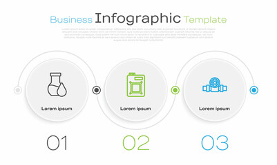 Set line Oil petrol test tube, Canister for motor oil and Metallic pipes and valve. Business infographic template. Vector