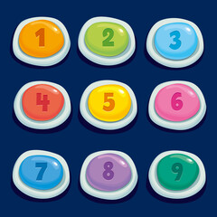 Colorful children numbers. Collection icon design for game, ui, banner, design for app, interface, game development,playing cards, slots and roulette.