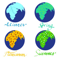 flora of the planet Earth in 4 different seasons. Vector illustration