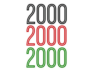 Year 2000 set black, blue and green outline. Vector with year and white background.