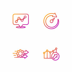 Set line Financial growth, Time management, Graph chart infographic and Digital speed meter. Gradient color icons. Vector