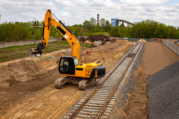 Special wheel excavator for work on the rails of the railway. High quality photo