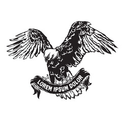 Bald Eagle flying vector illustration in vintage hand drawn style, perfect for tshirt design and brand logo