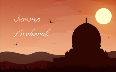 Mosqoue sillhoute mountain landscape background vector