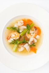 seafood soup isolated on the white background