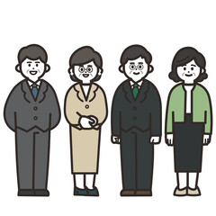 Naklejka premium 高年齢のスーツ4人の全身アイコン