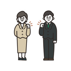 ガッツポーズをするスーツの高齢男女