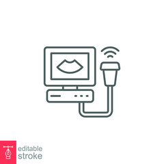 Ultrasound line icon. Simple outline style. Examination, sonography, heart, pictogram concept. Vector illustration isolated on white background. Editable stroke. EPS 10