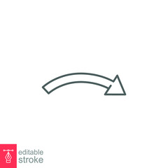 Curved arrow line icon. Simple outline style. Set, graphic, growth, round, direction, right, twist concept. Vector illustration isolated. Editable stroke. EPS 10