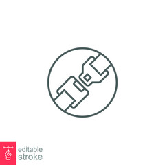 Seat belt, badge line icon. Simple outline style. Car, fasten, flight, warning concept. Vector illustration isolated on white background. Editable stroke. EPS 10