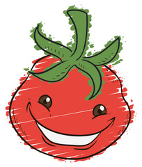 Happy tomato drawing painted with brush strokes, Vector illustration