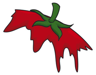 Tomato spilling  juice with stem over white background, Vector illustration