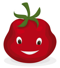 Smiling ripe tomato character over white background, Vector illustration