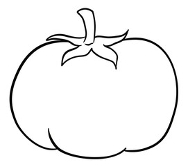 Fleshy tomato with stem in outlines to coloring, Vector illustration
