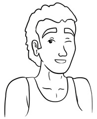 Portrait of man winking at you for coloring, Vector illustration