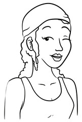 Woman with blouse and bandana winking at you for coloring, Vector illustration
