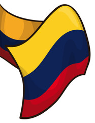 Colombian tricolor flag in cartoon style over white background, Vector illustration