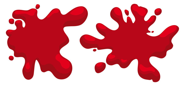 Two red splatters with drops in cartoon style, Vector illustration