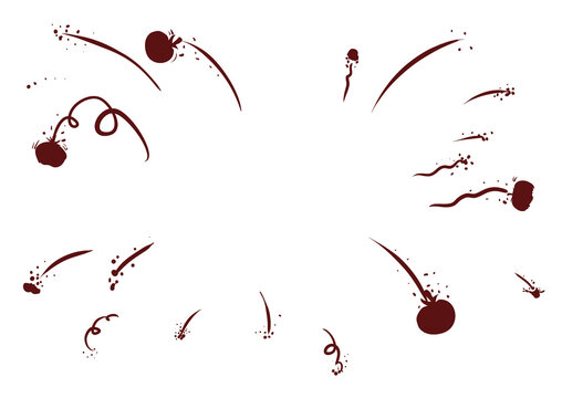 Tomatoes silhouette thrown in the air with streamers, Vector illustration