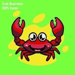 red crab with a background | vector cartoon animals crab | cut