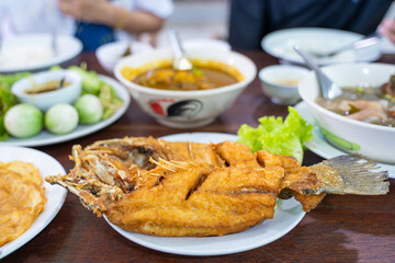deep fried fish serve with fish sauce